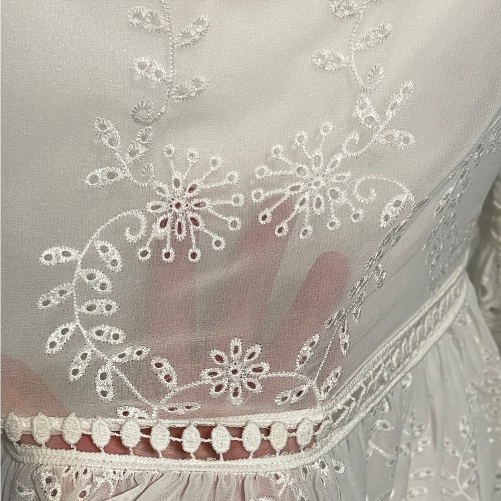 Zara Sheer White Eyelet Cutwork Babydoll Dress Bridal Cottagecore Boho Large - Picture 6 of 8